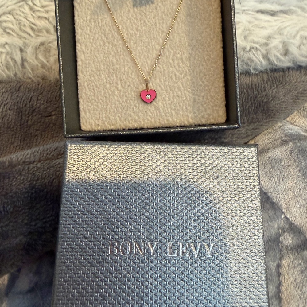 Gold Necklace with Pink Heart Pendant